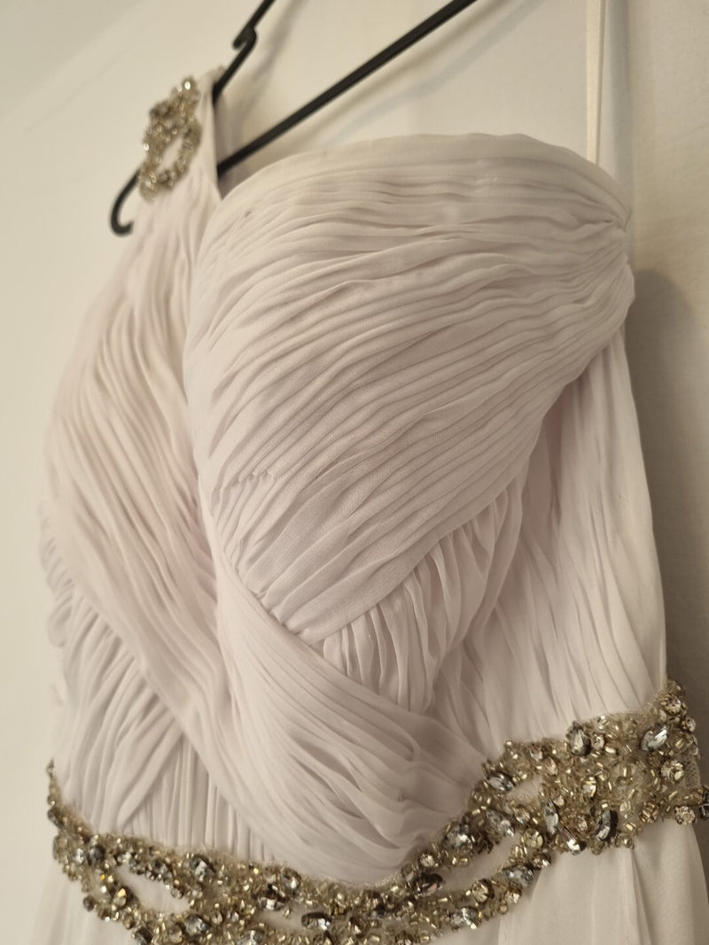 Imoda White Chiffon Sweetheart Beaded Strapless One Shoulder Wedding Dress Sz 106