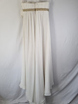 Imoda Ivory Gold Sweetheart Crepe Chiffon Embroidered Beaded Wedding Dress Sz 127