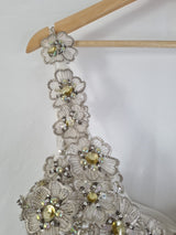 Imoda Ivory Chiffon Ruched Crystal Diamante Beaded Flowers Wedding Dress Sz 146