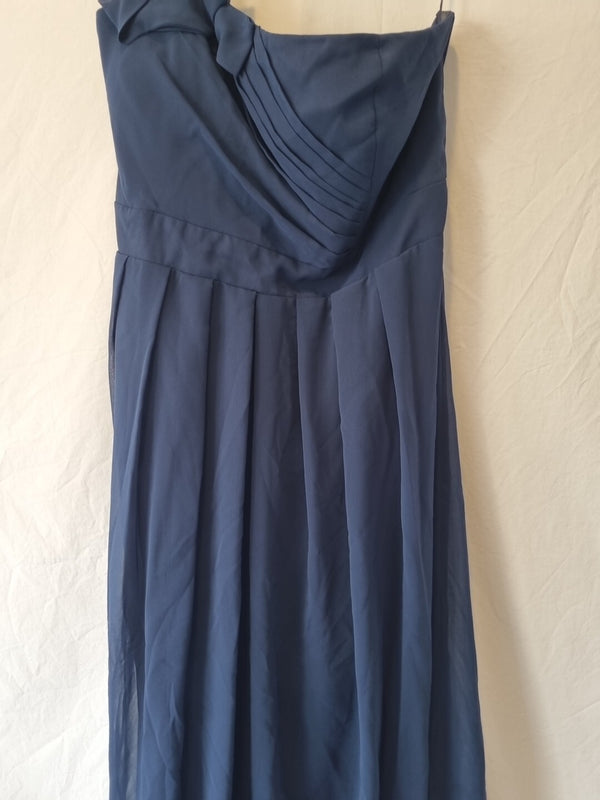 Imoda Navy Blue Chiffon One Shoulder Evening Bridesmaid Mini Dress Sz 181