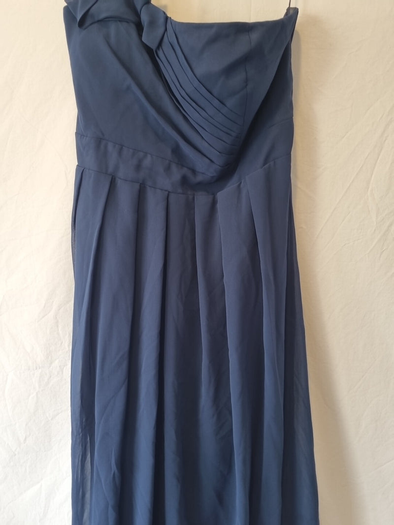 Imoda Navy Blue Chiffon One Shoulder Evening Bridesmaid Mini Dress Sz 181