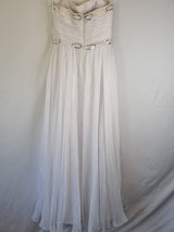 Imoda White Chiffon Sweetheart Ruched Beaded Pearl Wedding Dress Sz 107