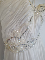Imoda White Chiffon Sweetheart Ruched Beaded Pearl Wedding Dress Sz 104