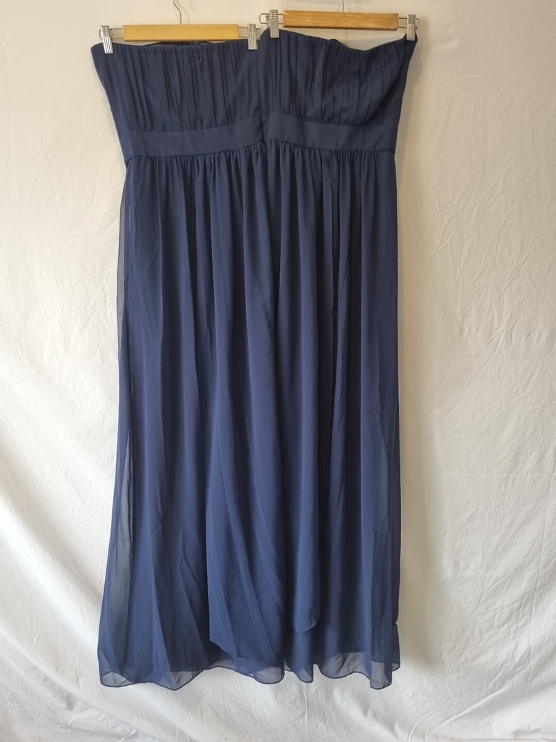 Imoda Navy Blue Chiffon Ruched Strapless Evening Bridesmaid Maxi Dress Sz 287