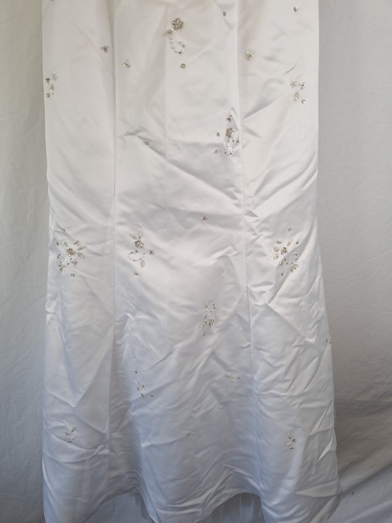 Imoda White Satin Tulle Beaded Sequin Backless Halter Neck Wedding Dress Sz 82