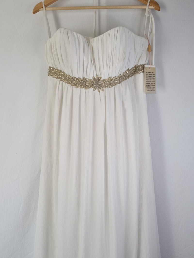 Imoda Ivory Gold Sweetheart Crepe Chiffon Embroidered Beaded Wedding Dress Sz 122