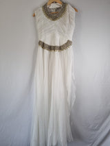 Imoda Ivory Chiffon Ruched Crystal Diamante Beaded Halter Wedding Dress Sz 120