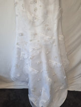 Isabella Faye White Organza Fan Embellished Beaded Train Wedding Dress Sz 129