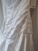 iModa White Satin A-line Beaded Sequin Pleated One Shoulder Wedding Dress Sz 107