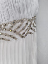 Imoda White Chiffon Ruched Pleated Beaded Grecian Empire Wedding Dress Sz 127