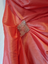 Imoda Coral Taffeta Ruched Beaded Strapless Evening Bridesmaid Dress Sz 184