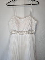 Imoda White Chiffon Pleated Beaded Tiered Strapped Wedding Dress Sz 142