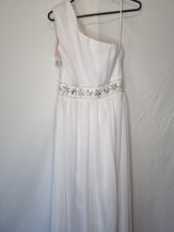 Imoda White Chiffon Gathered Beaded One Shoulder Empire Wedding Dress Sz 126