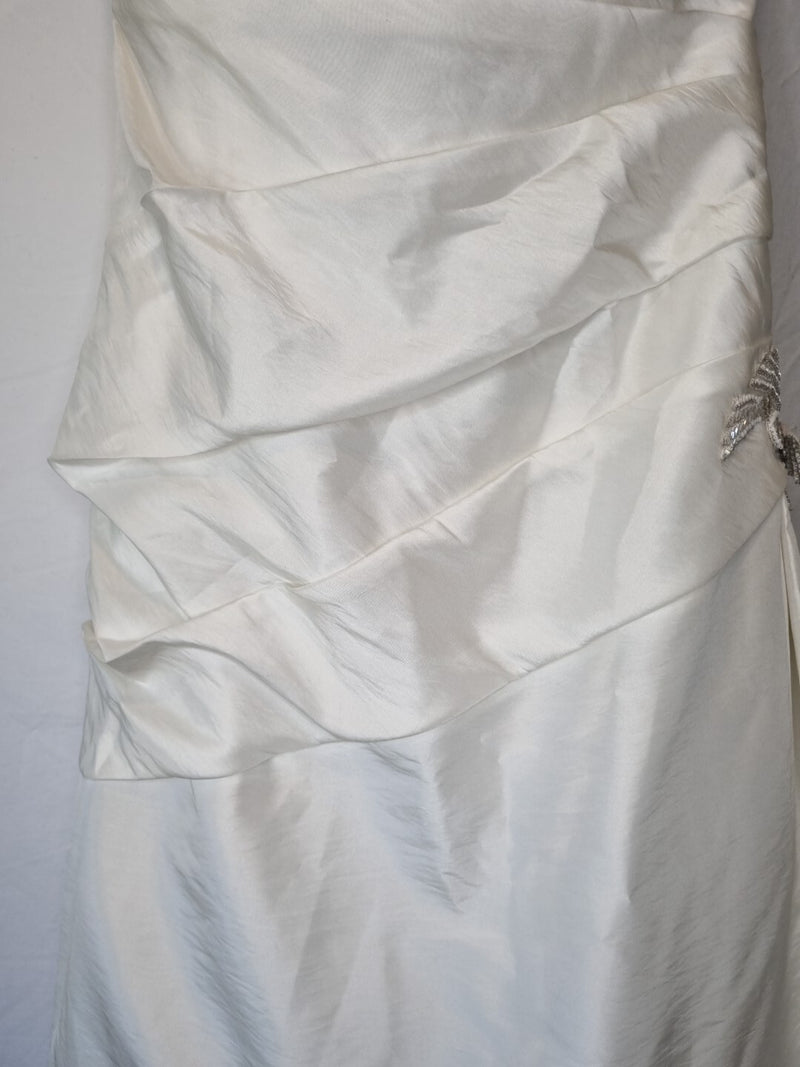 Imoda Ivory Ruched Pleated Beaded A-line Train Wedding Dress Sz 106