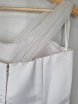 Isabella Faye White Satin Tulle Ruched Beaded One Shoulder Wedding Dress Sz 1011