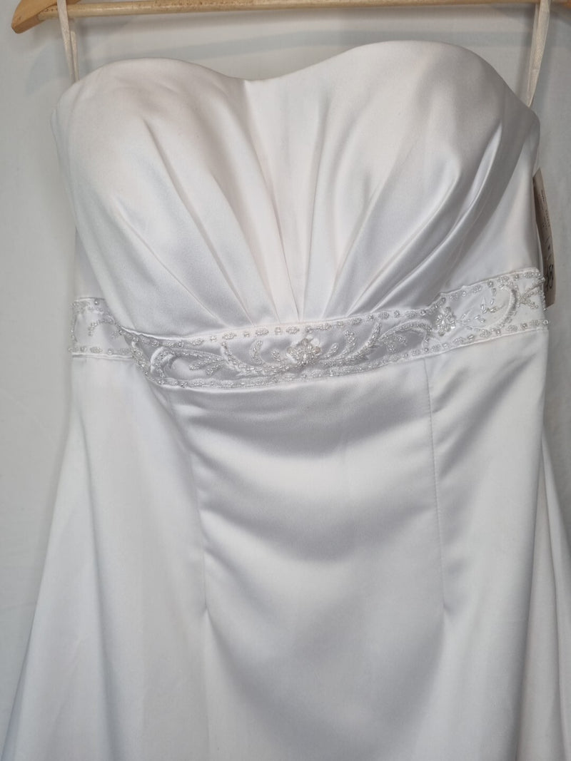 Isabella Faye White Satin Embellished Beaded A-line Wedding Dress Sz 144