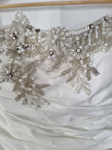 Imoda Ivory Taffeta Sweetheart Ruched Bead Full A-line Train Wedding Dress Sz 107