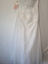 Imoda White Satin Tulle Beaded Applique Ruched Wedding Dress Sz 126