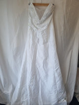 iModa White Taffeta A-line Beaded Sequin Embroidered Strapless/strap Dress Sz 140