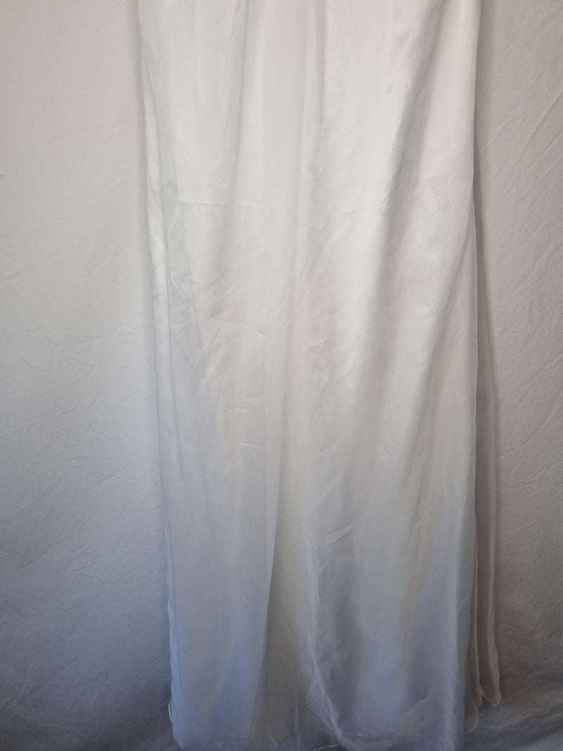 Imoda White Chiffon Ruched Beaded Round Neck High Back Wedding Dress Sz 85