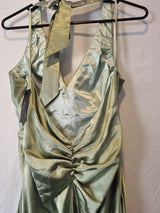 Giovanni Satin Green Ruched Beaded Halter Neck Evening Bridesmaid Dress Sz 1011