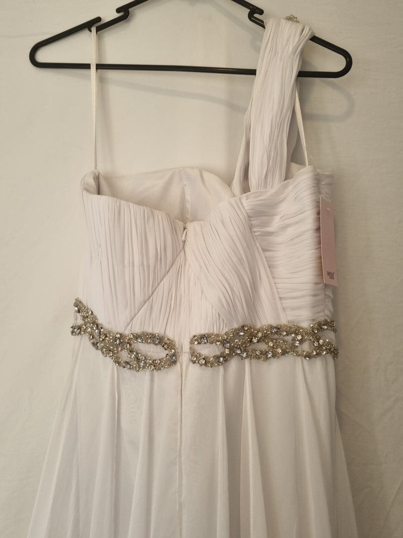 Imoda White Chiffon Sweetheart Beaded Strapless One Shoulder Wedding Dress Sz 1010