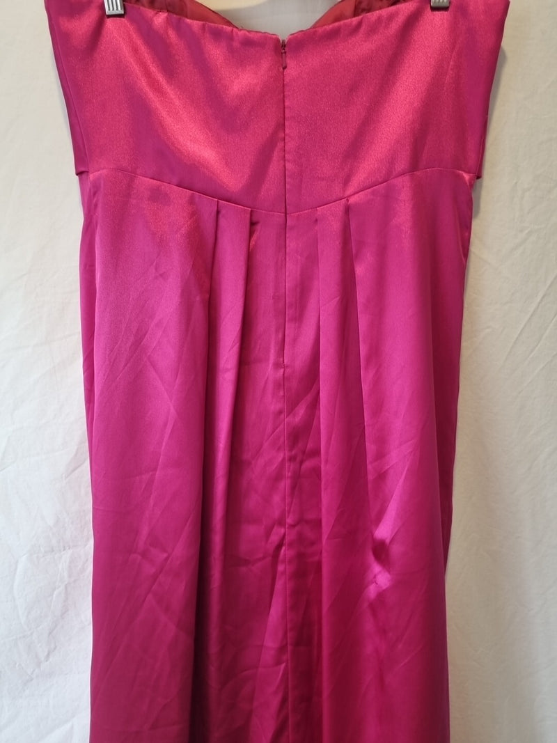 Juniper & Sage Satin Hot Pink Pleat Strapless Evening Bridesmaid Dress Sz 129