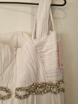 Imoda White Chiffon Sweetheart Beaded Strapless One Shoulder Wedding Dress Sz 1011