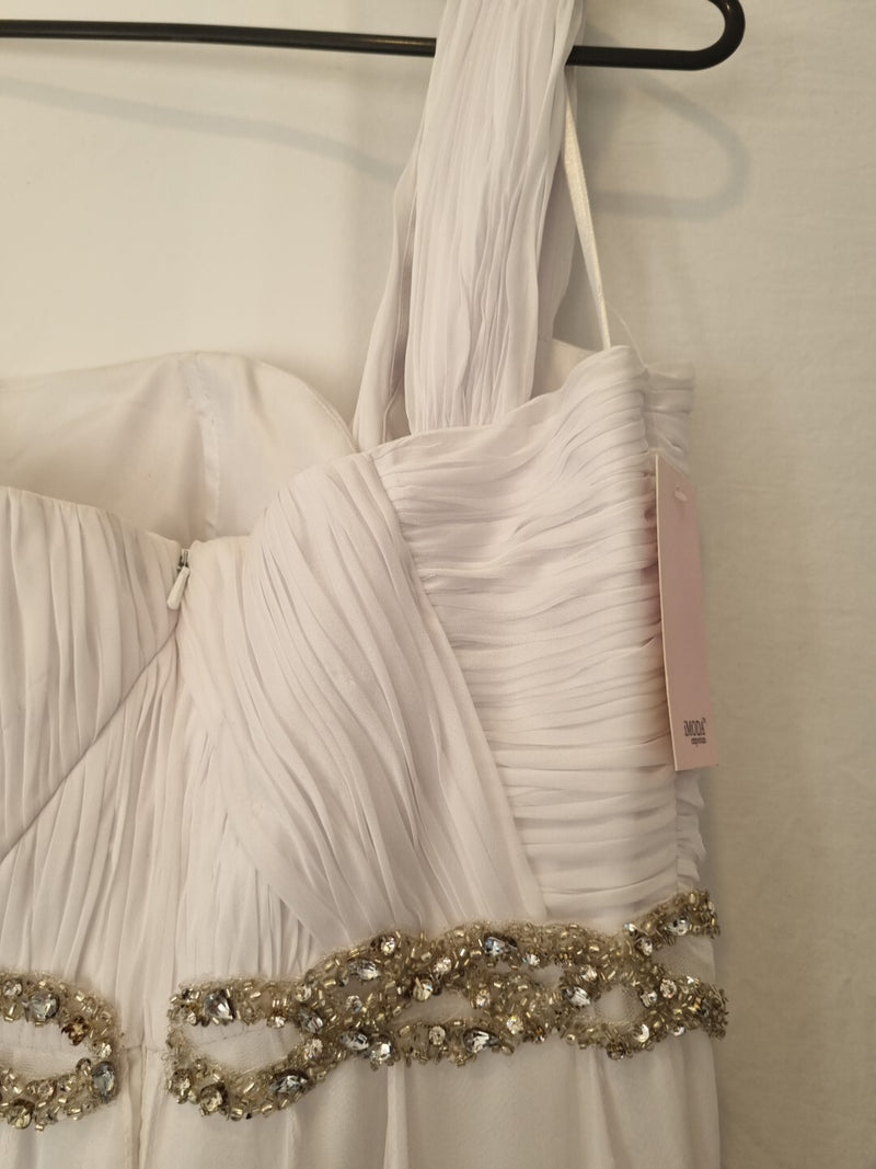 Imoda White Chiffon Sweetheart Beaded Strapless One Shoulder Wedding Dress Sz 1011