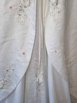 Imoda White Satin Corset Off Shoulder Beaded Roses Train Wedding Dress Sz 1215