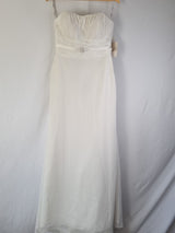 Imoda Ivory Chiffon Ruched Pearl Beaded Train Wedding Dress Sz 100