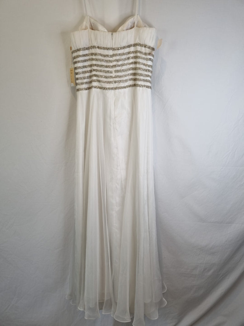 Imoda Ivory Chiffon Sweetheart Ruched Crystal Beaded Wedding Dress Sz 108