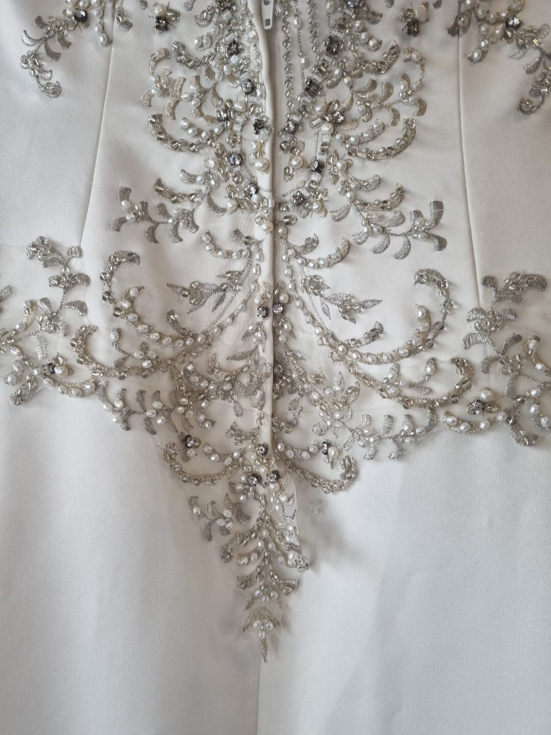 iModa Ivory Satin A-line Beaded Diamante Embroidered Strapped Dress Sz 1014