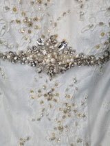 Imoda Ivory Lace Sweetheart Beaded Mermaid Ruffled Train Wedding Dress Sz 106