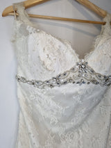 Imoda Ivory Lace Sweetheart Vneck Beaded Mermaid Train Wedding Dress Sz 105