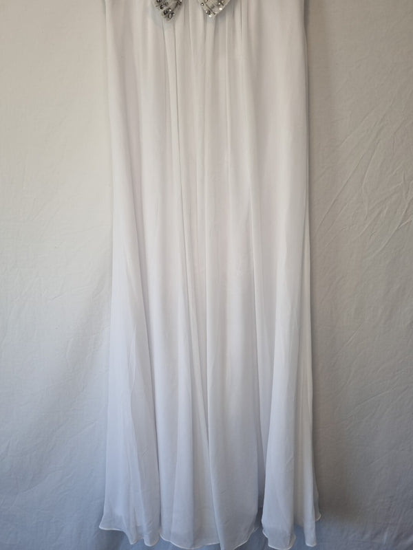 Imoda White Chiffon Ruched Beaded Sweetheart Strapless Wedding Dress Sz 121