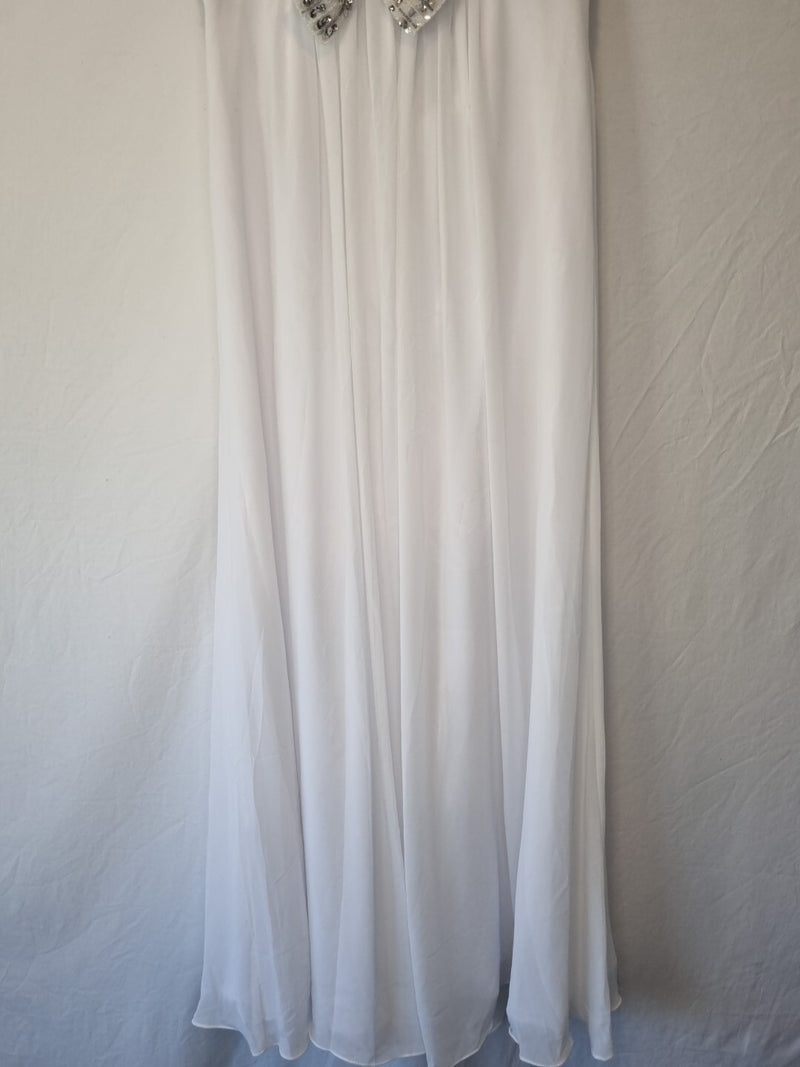 Imoda White Chiffon Ruched Beaded Sweetheart Strapless Wedding Dress Sz 121