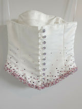 Essence ivory strapless bridal bustier pink beading UK 82