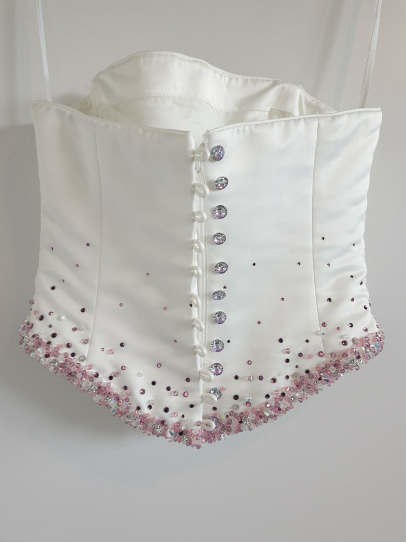 Essence ivory strapless bridal bustier pink beading UK 82
