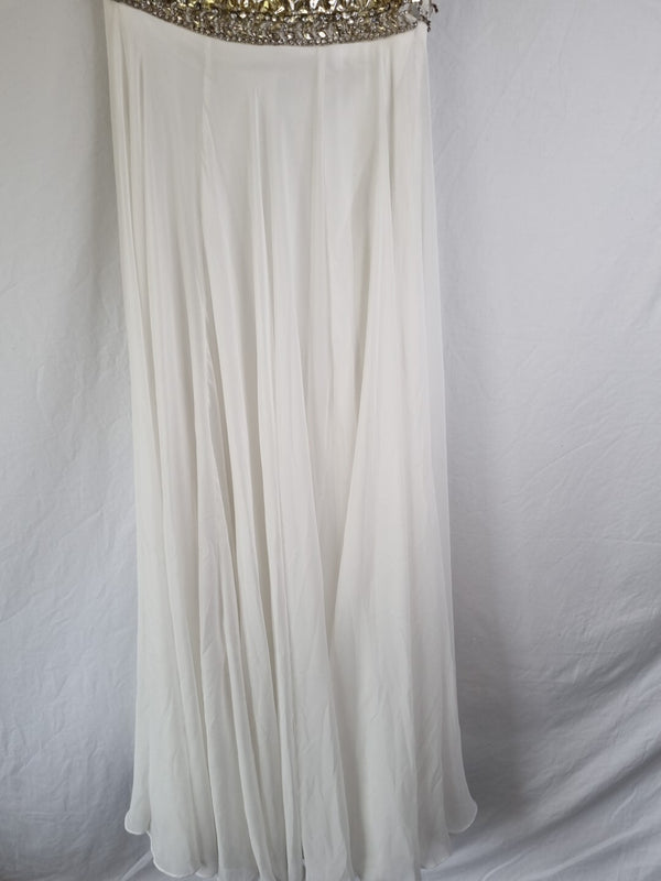 Imoda Ivory Chiffon One Shoulder Ruched Crystal Diamante Wedding Dress Sz 101