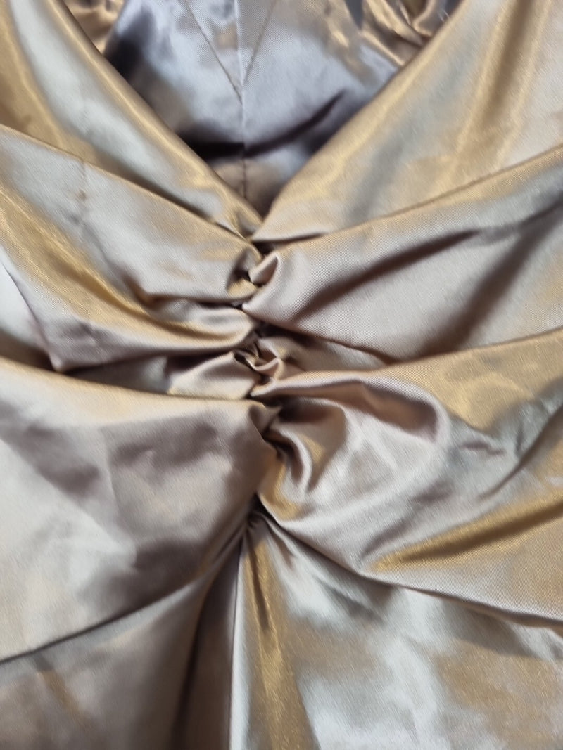 Imoda Brown Bronze Satin Ruched Beaded Halter Evening Bridesmaid Dress Sz 815