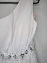 Imoda White Chiffon Gathered Beaded One Shoulder Empire Wedding Dress Sz 125