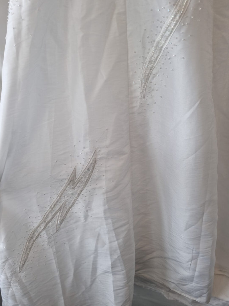 iModa White Taffeta A-line Beaded Sequin Embroidered Strapless/strap Dress Sz 148