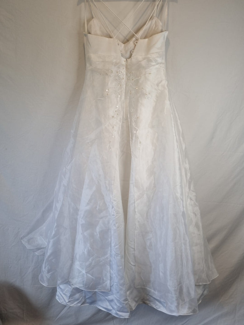 Imoda White Satin Organza Beaded Embroidered Wedding Dress Sz 148