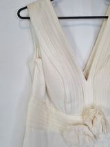 Imoda Ivory Chiffon Ruched Pleated Grecian Style V Neck Wedding Dress Sz 126