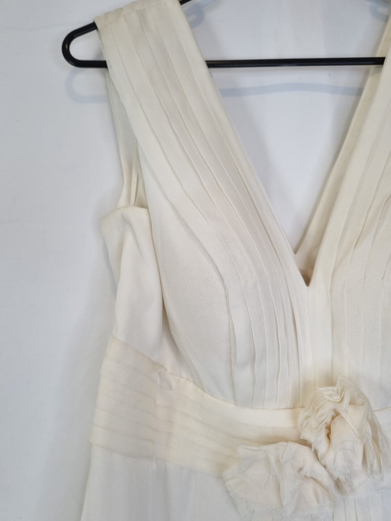 Imoda Ivory Chiffon Ruched Pleated Grecian Style V Neck Wedding Dress Sz 126