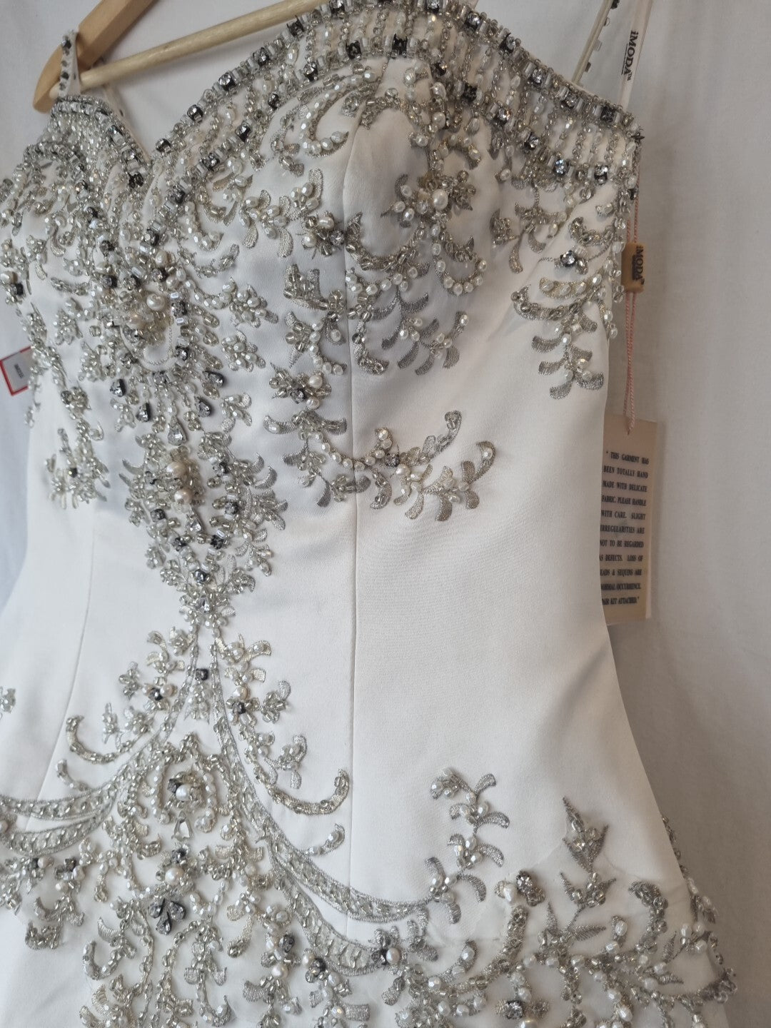 iModa Ivory Satin A-line Beaded Diamante Embroidered Strapped Dress Sz 103