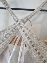 iModa White Backless Satin Beaded Crystal Diamante Slinky Wedding Dress Sz 613