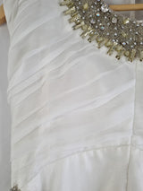 Imoda Ivory Chiffon Ruched Crystal Diamante Beaded Halter Wedding Dress Sz 124