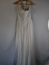 Imoda Ivory Chiffon Ruched Crystal Diamante Beaded Halter Wedding Dress Sz 129